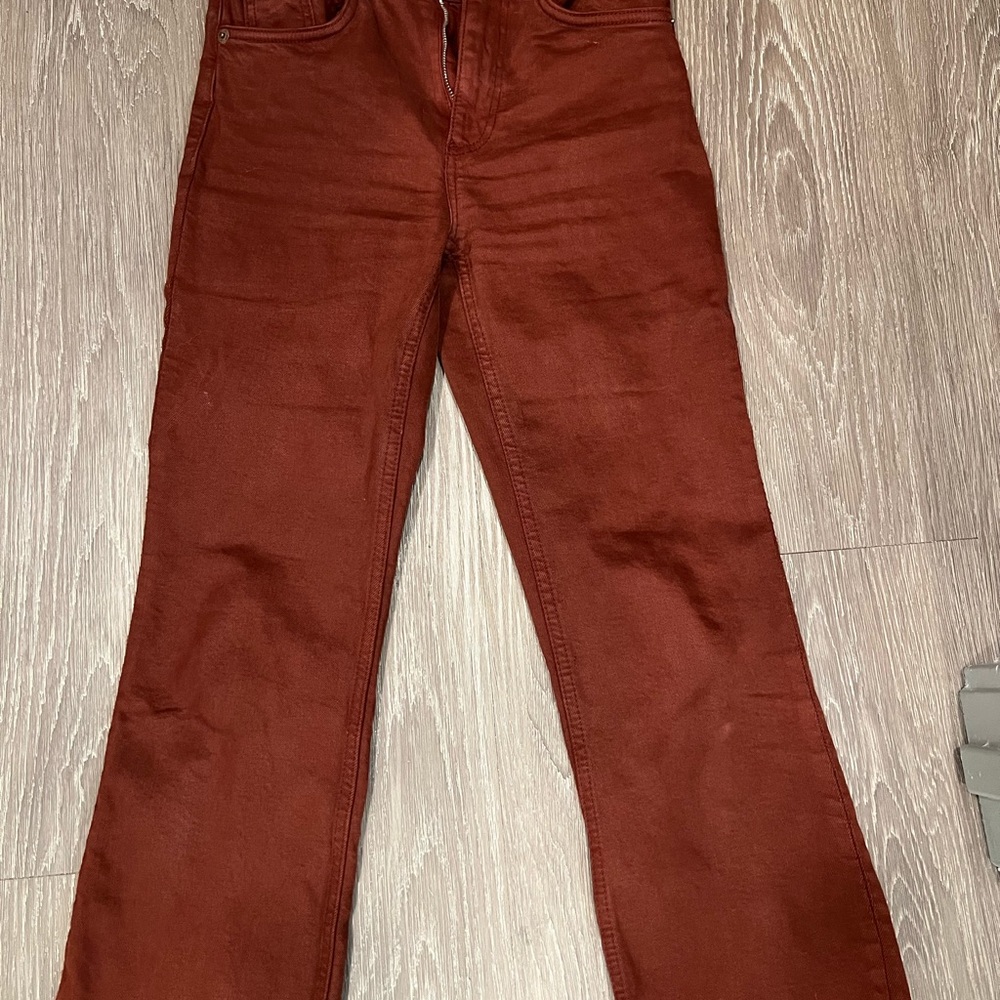 Zara Brown Flare Wide Leg Ankle Length Jeans